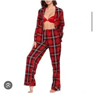 Victoria's Secret Red and Black Plaid Metallic Pajama Set